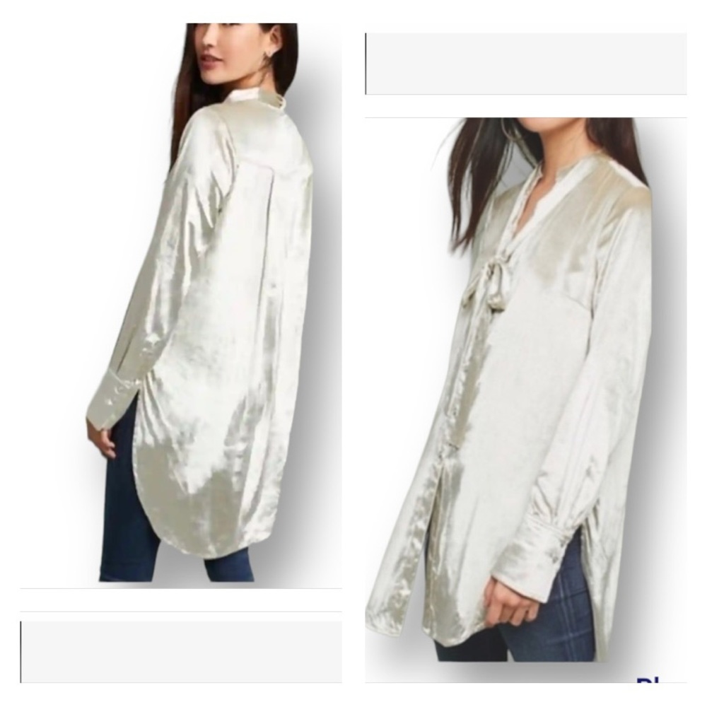 Anthropologie Maeve Crushed Velvet Champagne Tunic Oversized Shirt Blouse Sz 8 - Picture 4 of 12
